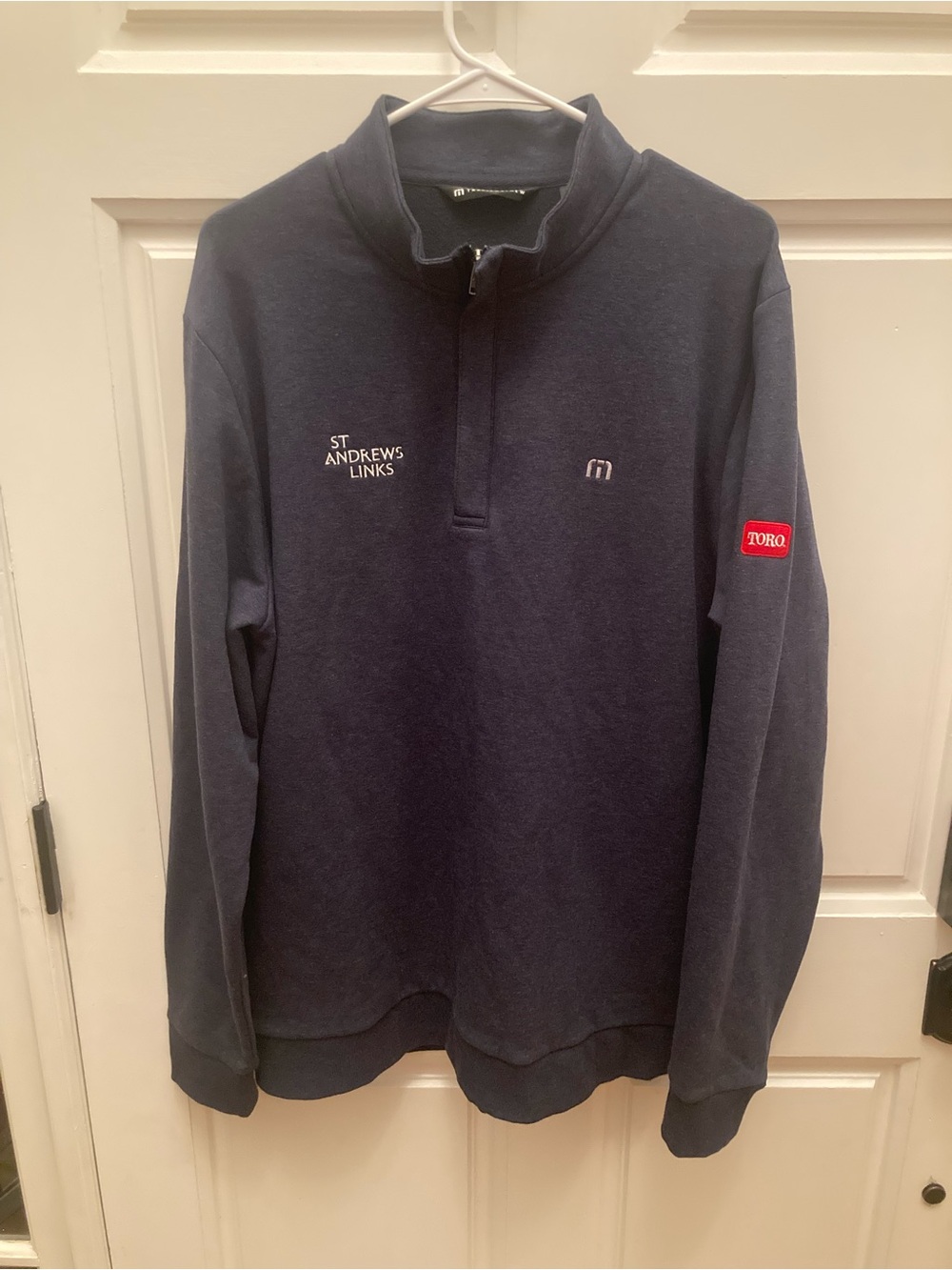 Travis Mathew Navy St Andrews Links Quarter-Zip Pullover with Red Sleeve Patch